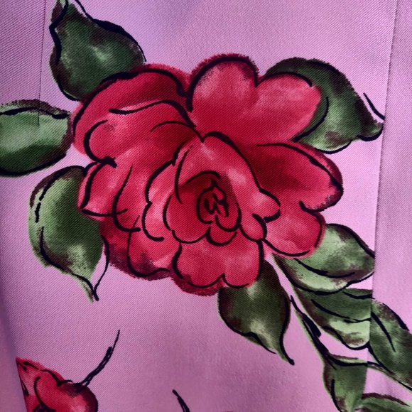 Jesus Diamante Womens Pink Allover Red Roses Back Slit Cuff Straight Pants XS - Picture 7 of 11